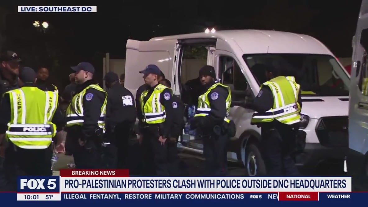 Pro-Palestinian protesters clash with police outside DNC headquarters